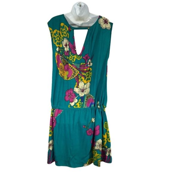 Munny Plus Size 14 Dress Tunic Teal Floral Drop Drawstring Waist Sleeveless - Picture 6 of 8
